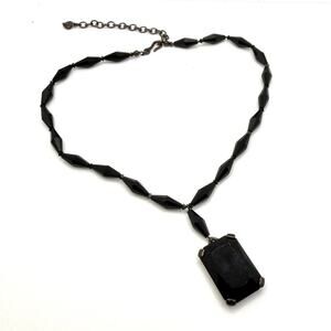 Vintage Y2K Black Glass Gothic Large Rectangular Pendant Necklace